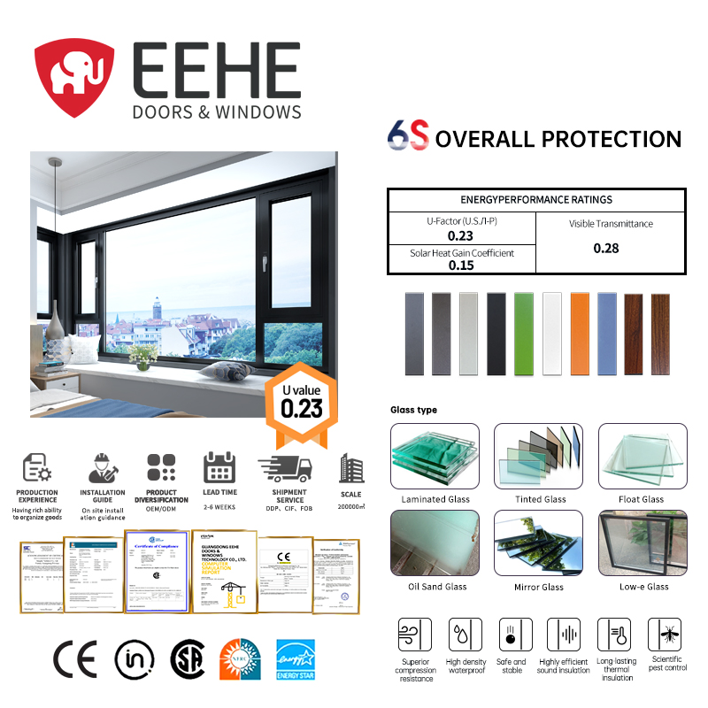Eehe Thermal Custom French Aluminium Glass Casement Windows with Factory Hinged Laminated