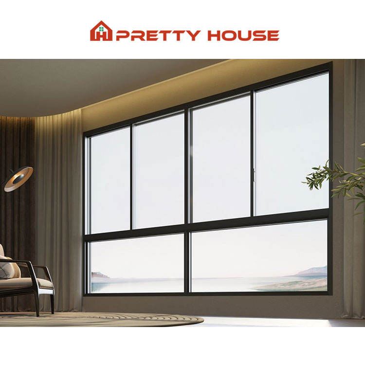 Hurricane Impact Aluminum Sliding Window Custom Two/Three Track Double Tempered Glass Black Slide Windows