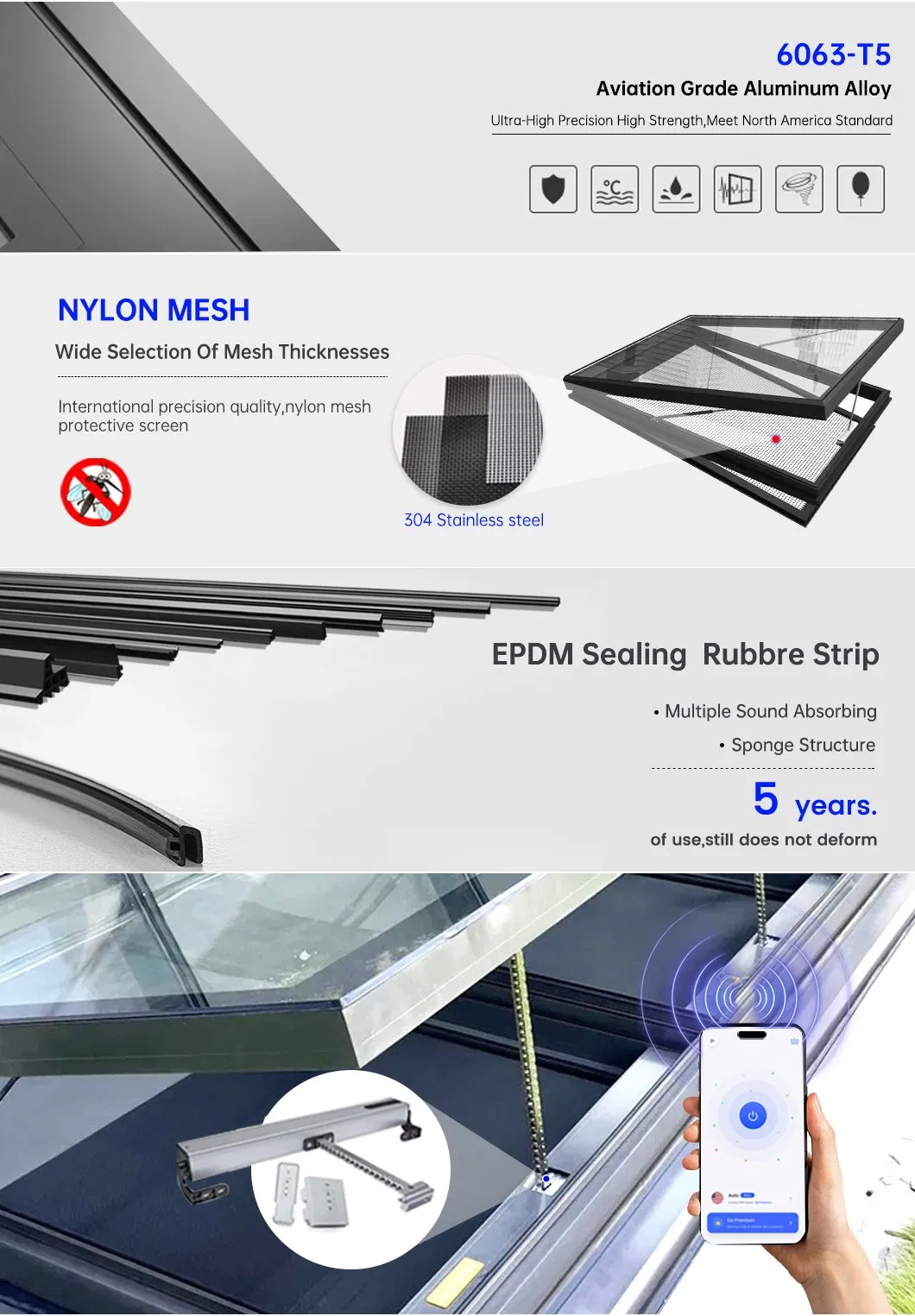 Eehe High Performance Aluminum Roof Window with Factory Direct Supply for Sound Insulation with Argon Filled Glass CE Certified