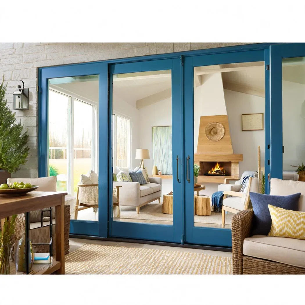 Modern Aluminum - Framed Tempered Glass Patio Door for Home