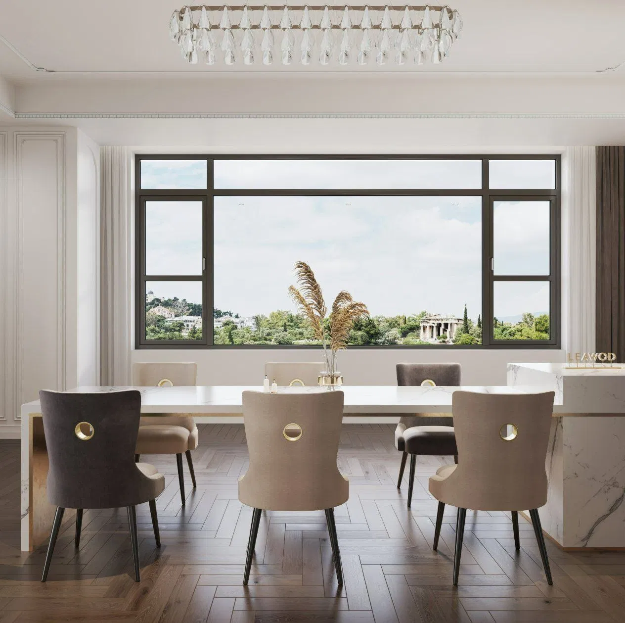 Residential Thermal Break Aluminum and Wood Casement Windows with Handle