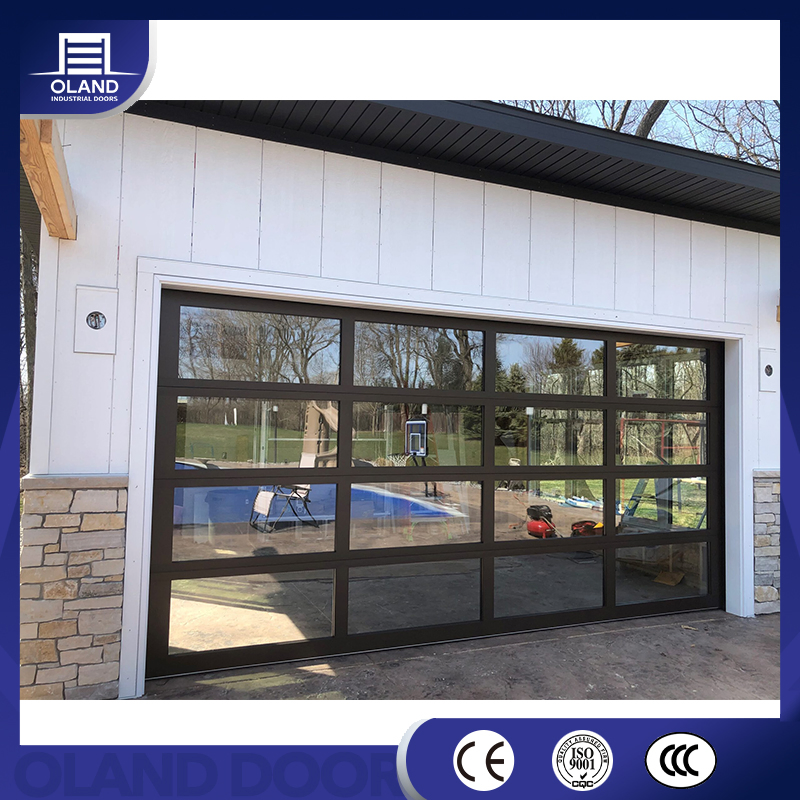 Wholesale Modern Full View Tempered Glass Garage Door Aluminum Alloy Tempered Clear Frosted Insulated Commercial Glass Sectional Garage Doors for Villa Homes