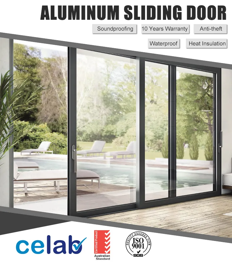 Double Tempered Glass Aluminium Patio Sliding Door