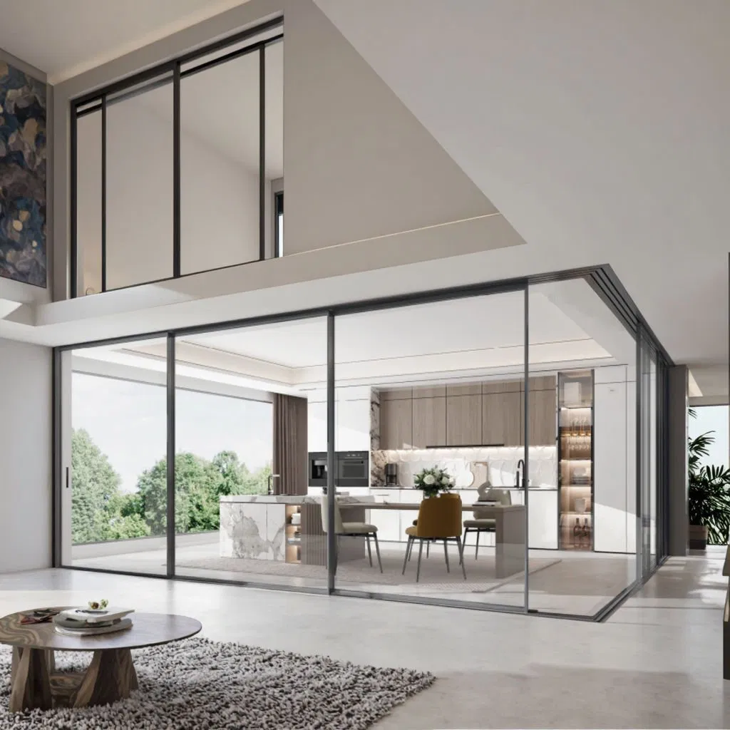 Modern Aluminum Balcony Doors Courtyard Exterior Front Entry Waterproof Luxury Aluminum Sliding Balcony Doors