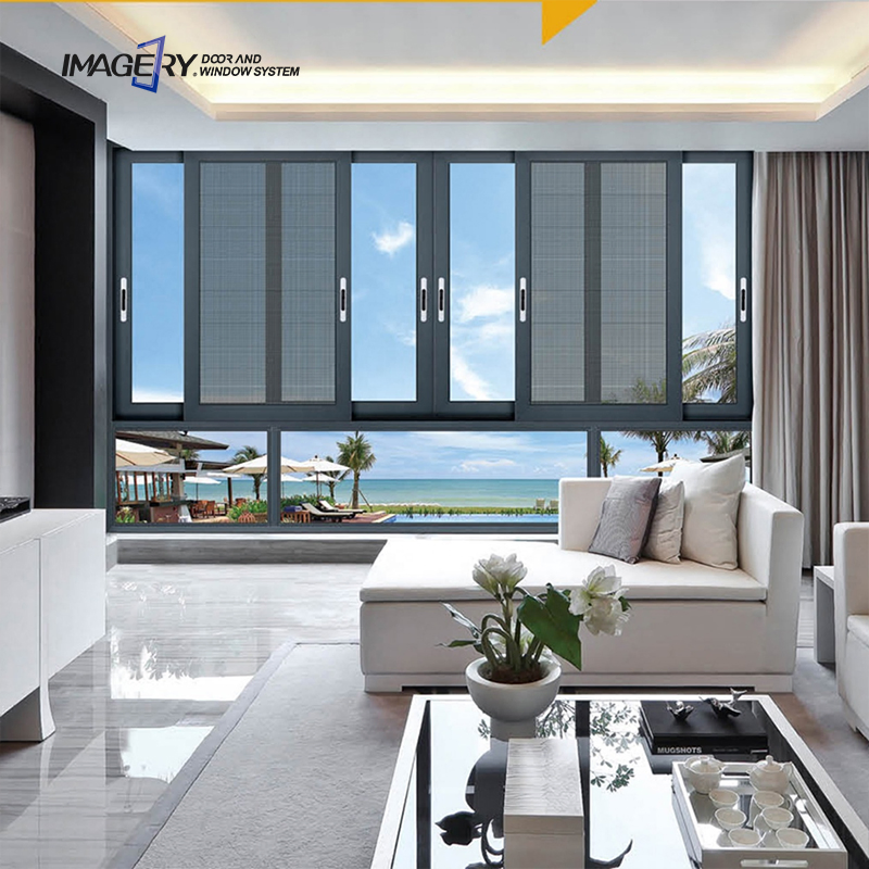 Commercial System Durable Double Toughened Glass Aluminum Sliding Window for House