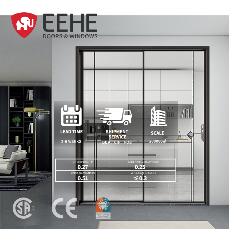 Eehe Commercial Heavy-Duty Aluminum Alloy Large Double-Glazed Sliding Door with Architectural-Grade Glass Meets CSA Standards
