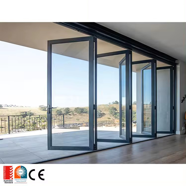 Custom Size Aluminium Frame Bi-Folding Door with Three Panels with Built-in Blind Retractable Available