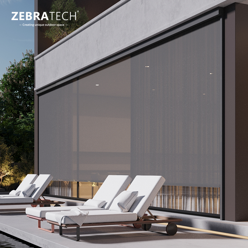 Built-In Electric Motorized Roller Blind Ziptrack Screen Outdoor Shade Plain Technique Electric Blinds For Outdoor Installation