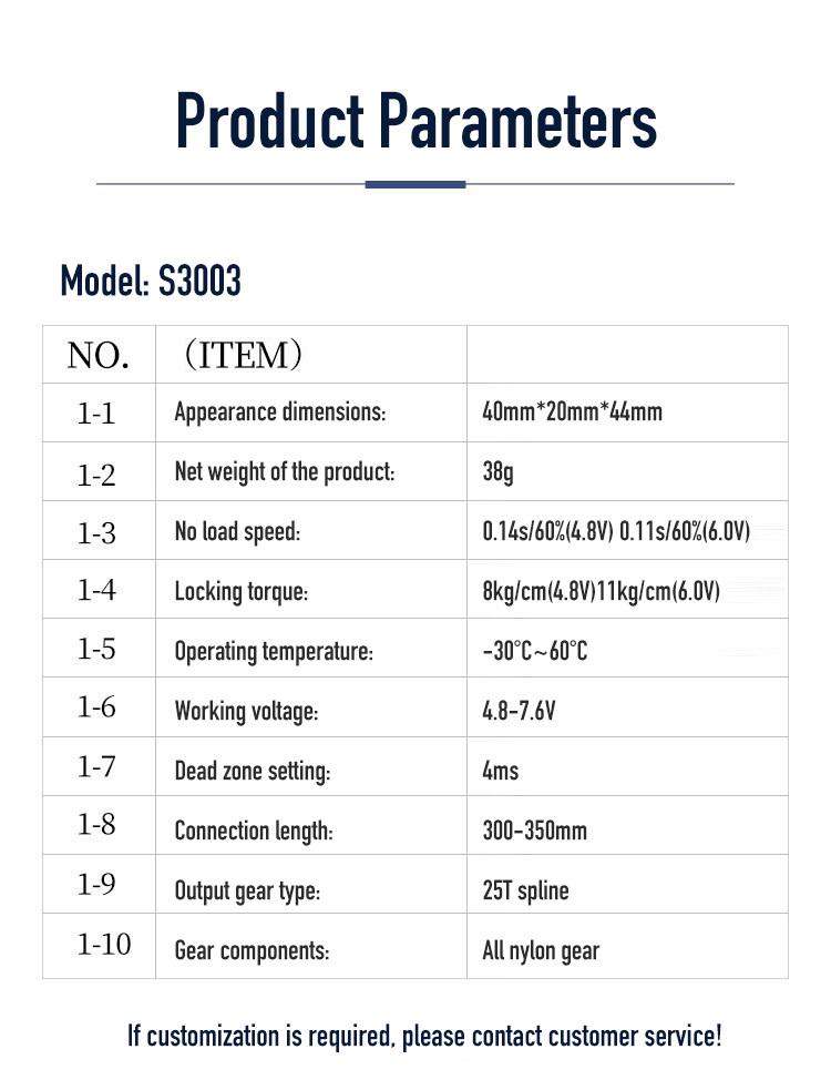 38g S3003 Standard Servo Motor for Remote Control Aircraft Model Marine Robot Steering Gear RC Car Mechanical Swing Arm