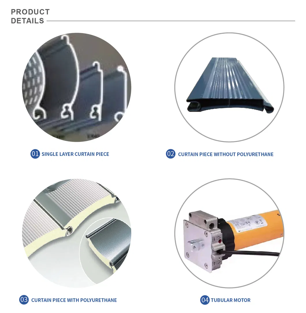 Commercial Sliding Thermal Insulated Industrial Roller Shutter Roll up Curtain PU Sandwich Panel Manual or Motor Driving Security Residential Metal Residential