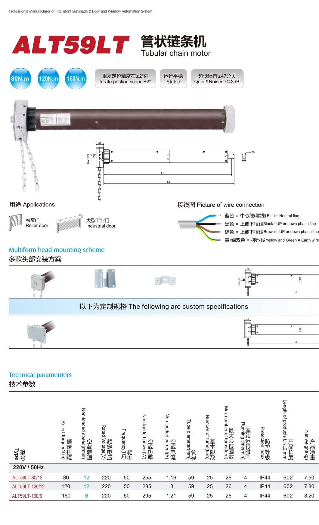 AC Tubular Motor for Rolling Shutter