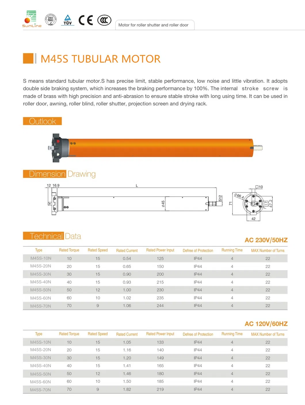 M45s Series Tubular Roller Shutter Door Motor for Rolling Shutters Window Curtain Awning Blinds