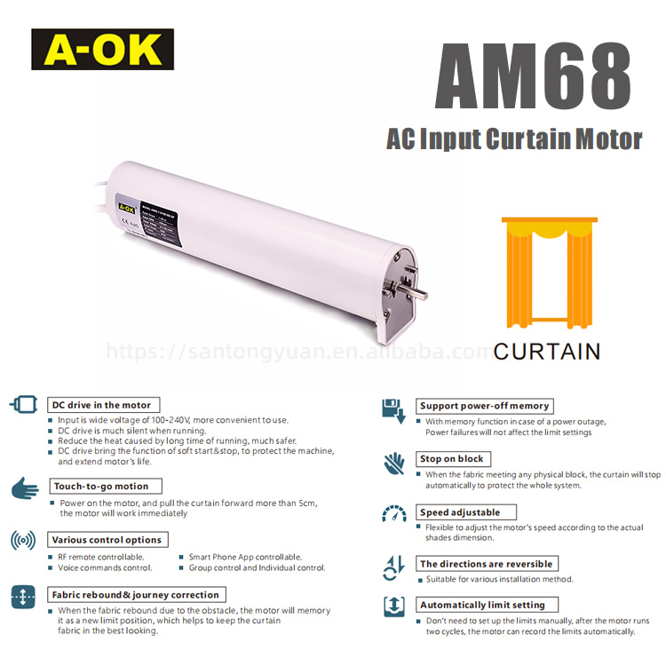 AM68-2/80-EM-P A-OK Curtain Motor AOK Large Torque Electric Motorized Curtain Silent Quiet AOK Motor Curtain Opener