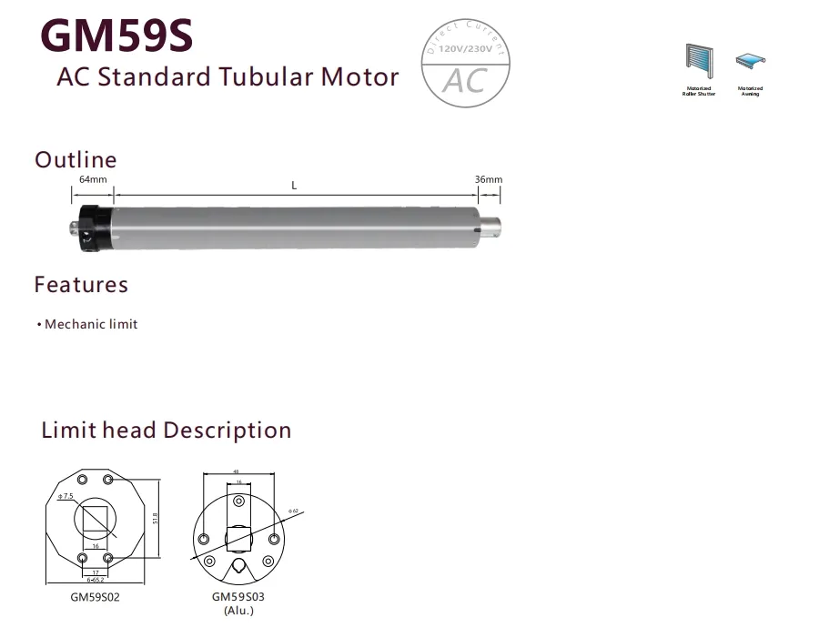 Tubular Motor Technical Specifications Diagram