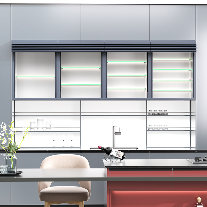 Kitchen Wall Cabinet Smart Electric Shutter System Motorized Glass Door with Lighting Option