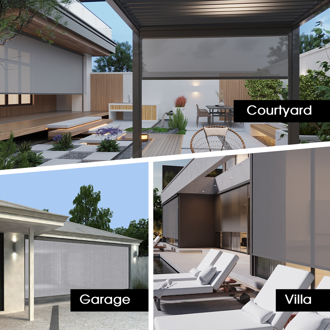 Built-In Electric Motorized Roller Blind Ziptrack Screen Outdoor Shade Plain Technique Electric Blinds For Outdoor Installation