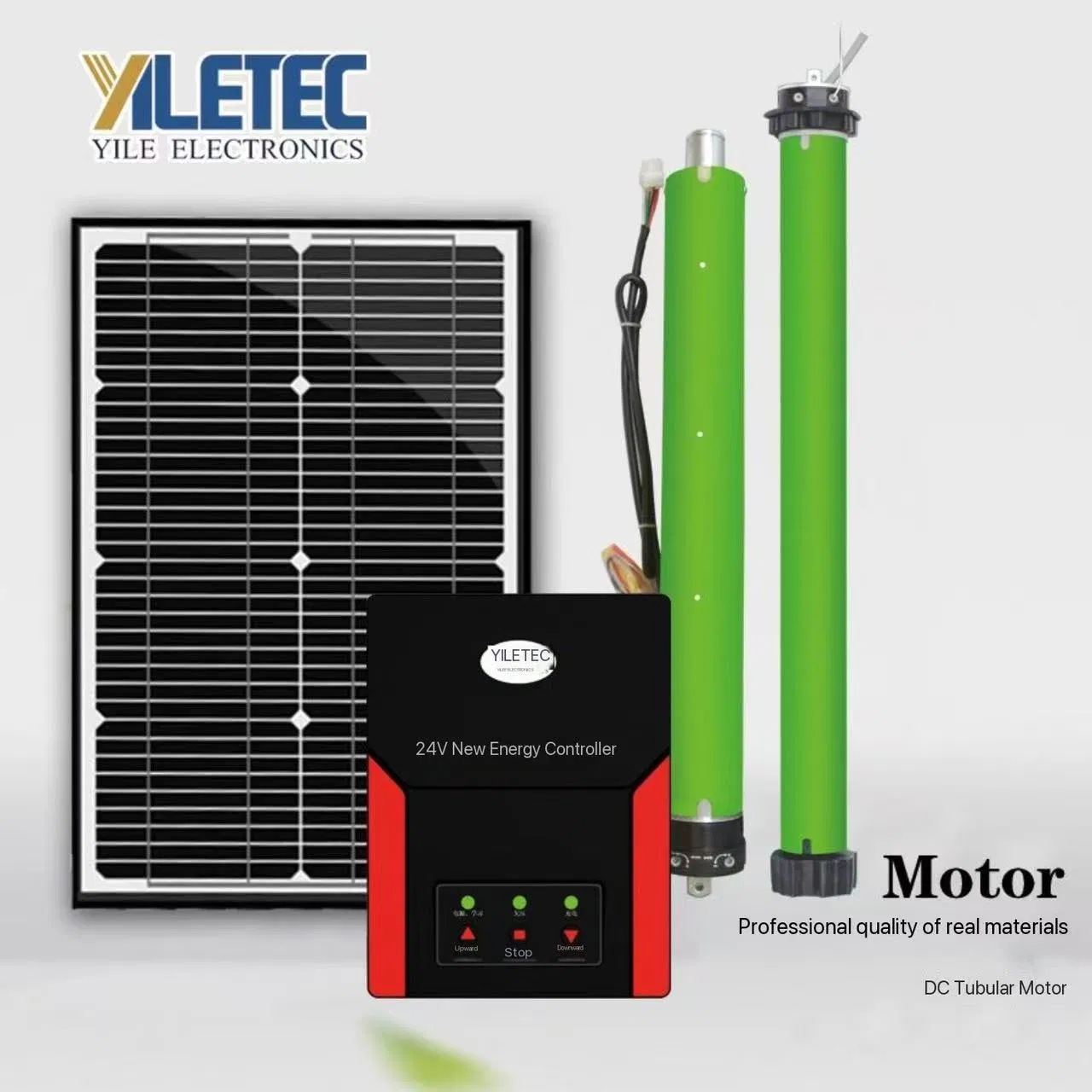 Yiletec DC 24V 59mm 140nm Tubular Motor with Solar Power Charge for Rolling Door Opener