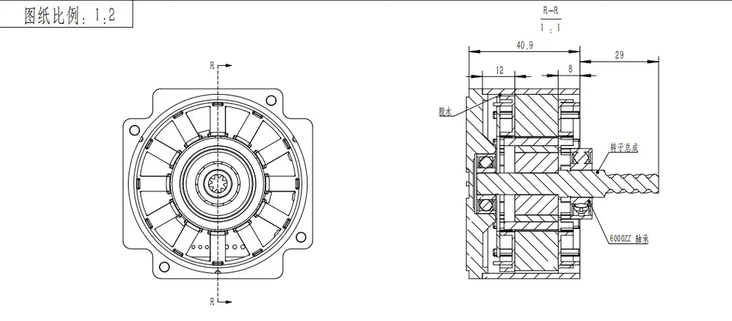 24V BLDC High Torque Brushless DC Electrical Motor Technical Drawing