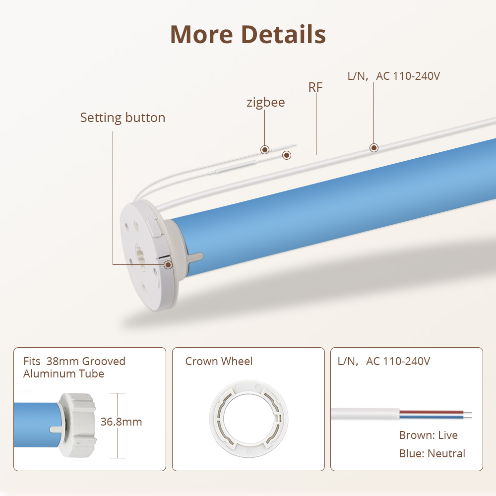 Zemismart Zigbee Electric Roller Shutter 2N Blinds Motor for 38mm Tube for Home Window Blind Works with Tuya Smart Life Alexa