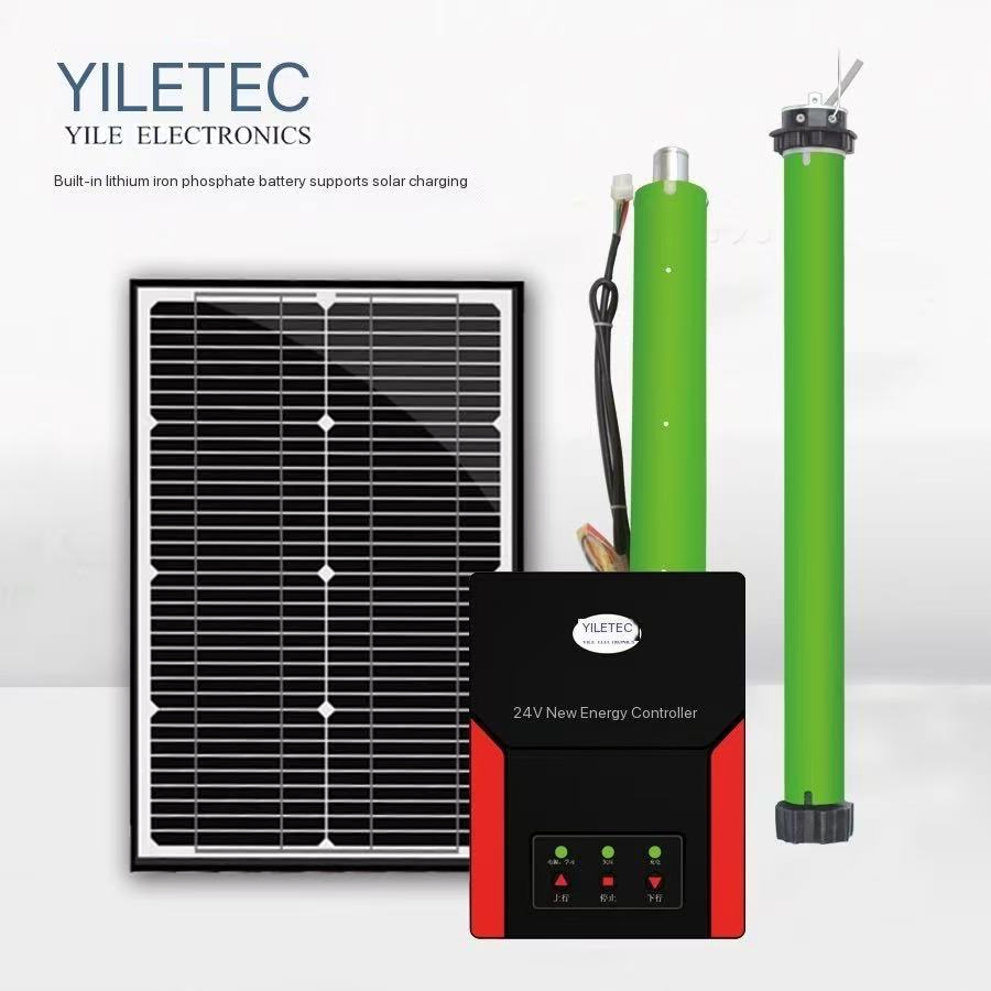 Yiletec DC 24V 59mm 140nm Tubular Motor with Solar Power Charge for Rolling Door Opener