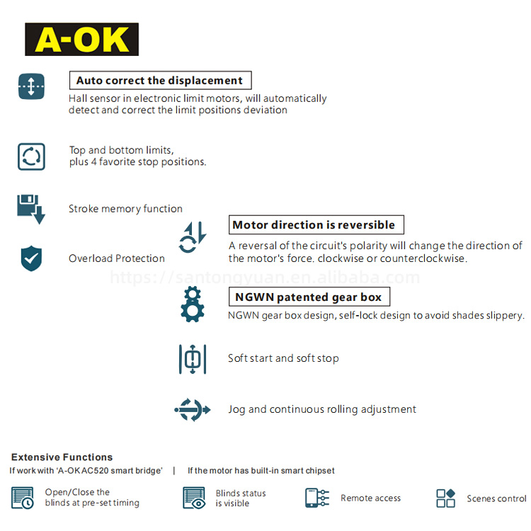 A-OK AM24-ES Battery Motorized Venetian Blinds Smart Home Roller Blinds Shutter 24mm Tubular AOK Motor Curtain Opener
