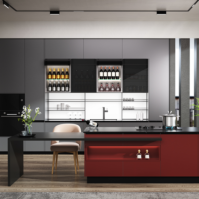 Kitchen Wall Cabinet Smart Electric Shutter System Motorized Glass Door with Lighting Option