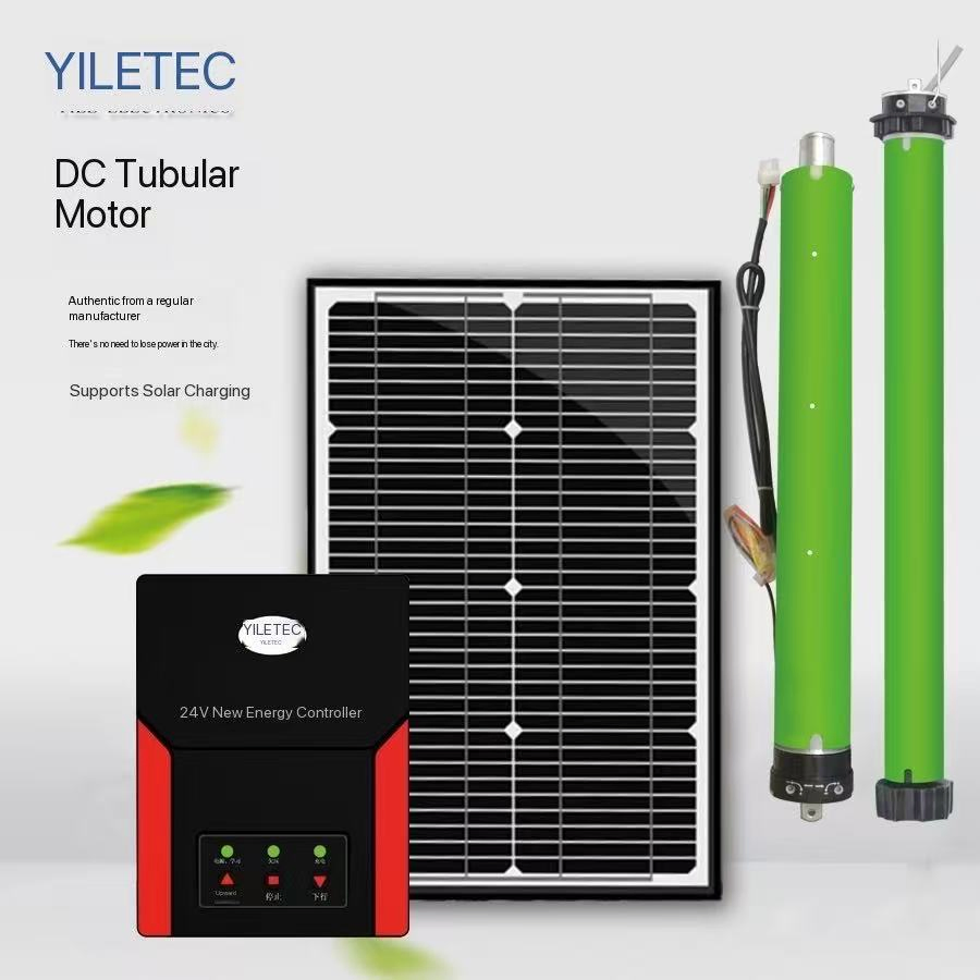 Yiletec DC 24V 59mm 140nm Tubular Motor with Solar Power Charge for Rolling Door Opener