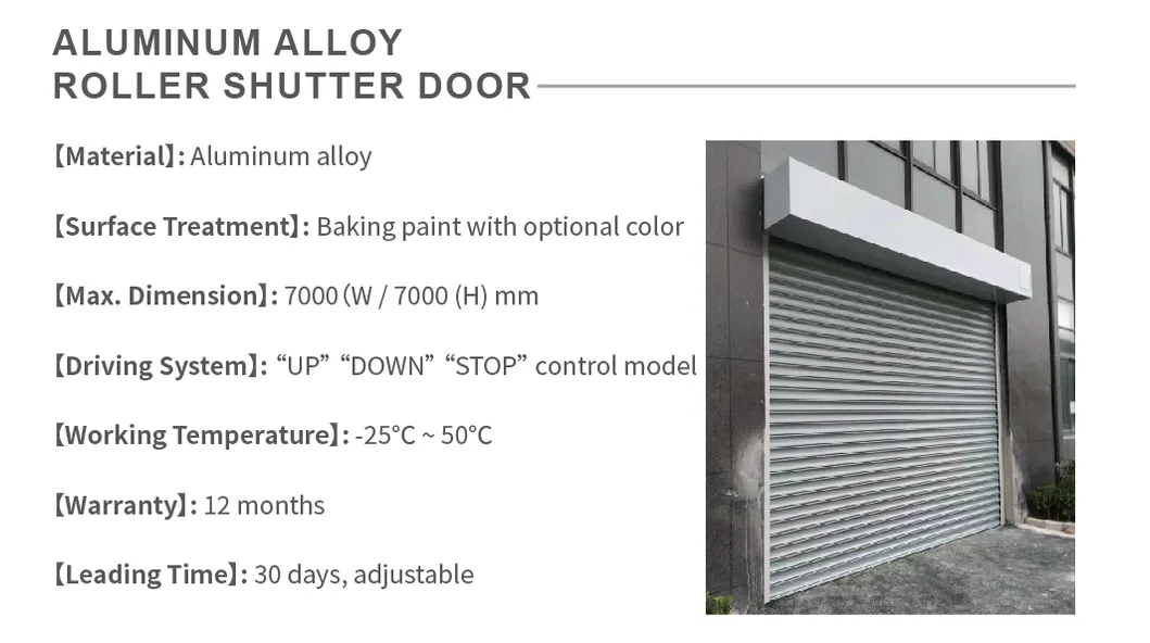 Commercial Sliding Thermal Insulated Industrial Roller Shutter Roll up Curtain PU Sandwich Panel Manual or Motor Driving Security Residential Metal Residential