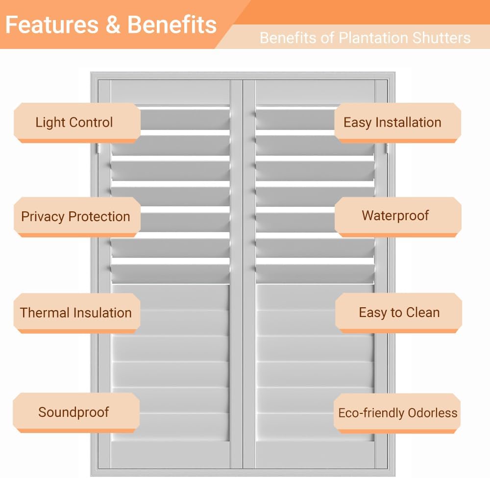 Real Solid Basswood Plantation Shutters Adjustable Louvers Windows Cordless Safe Custom Fit Easy Install Perfect Light Control