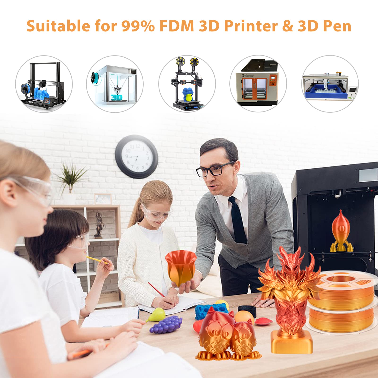 Wholesale Silk PLA 3D Filament With Shining Surface, 1.75mm 1KG/Spool Manufacturer, Supplier