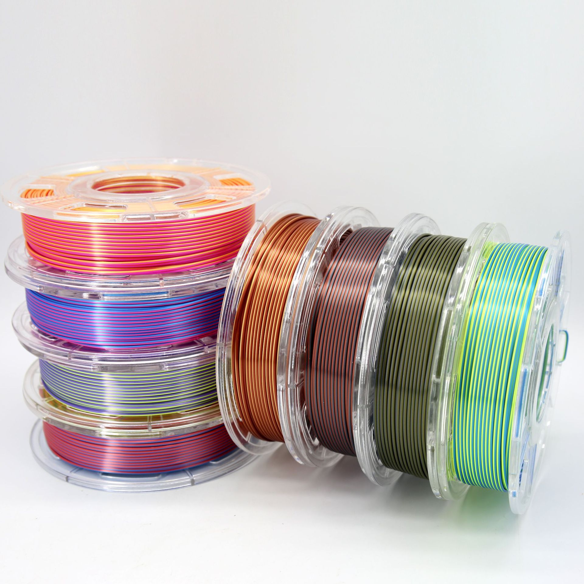 Wholesale Dual Color Silk PLA 3D Filament, Pearlescent 1.75mm, Coextrusion Rainbow Suppliers, Factory