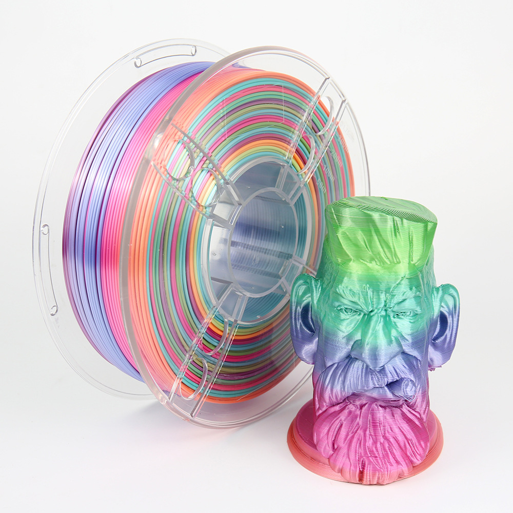 China Silk Shiny Fast Color Gradient Change Rainbow Multicolored 3D Printer PLA Filament Supplier, Factory