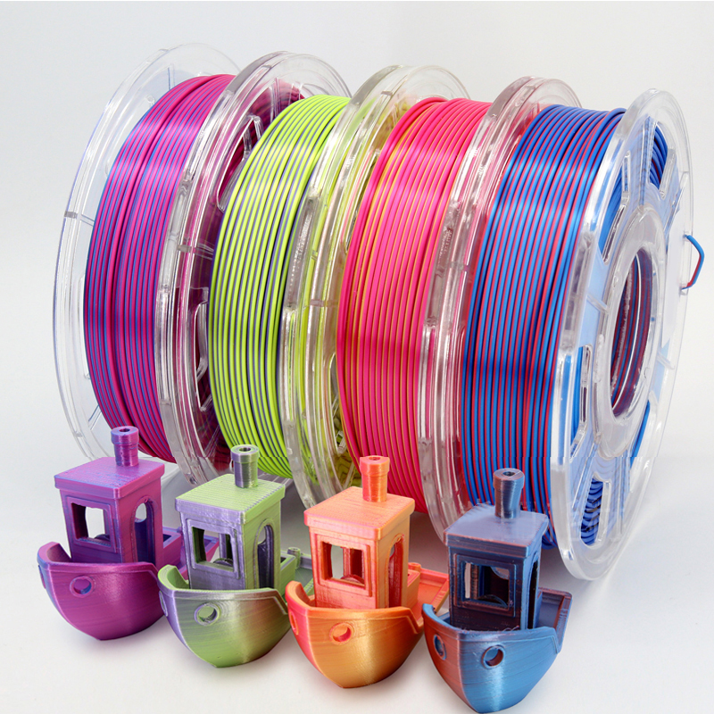 Wholesale Dual Color Silk PLA 3D Filament, Pearlescent 1.75mm, Coextrusion Rainbow Suppliers, Factory