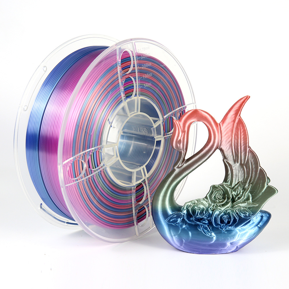 China Silk Shiny Fast Color Gradient Change Rainbow Multicolored 3D Printer PLA Filament Supplier, Factory