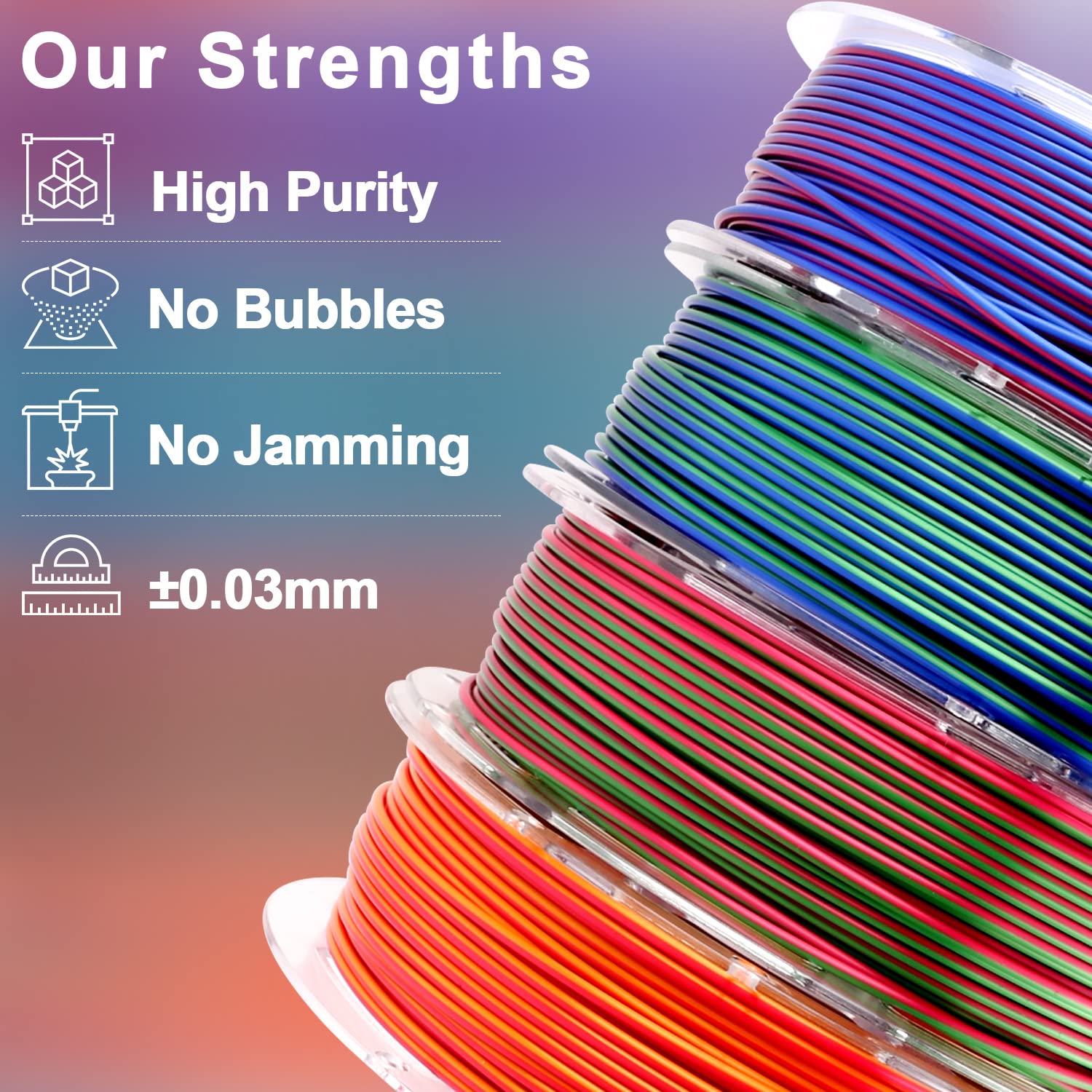 Wholesale Dual Color Silk PLA 3D Filament, Pearlescent 1.75mm, Coextrusion Rainbow Suppliers, Factory