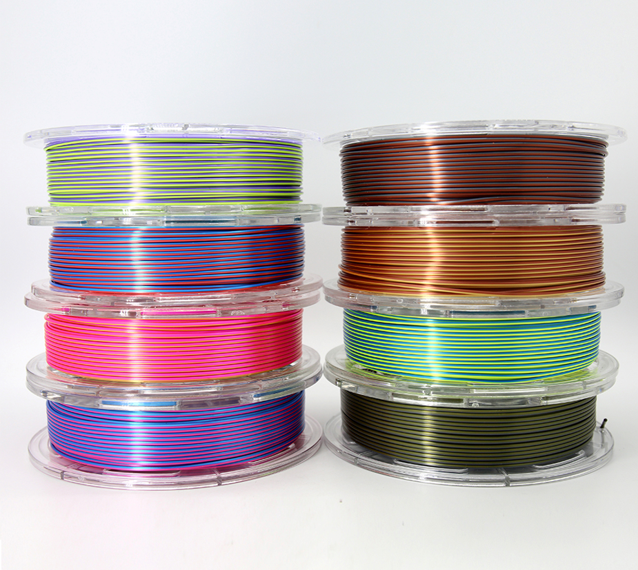 Wholesale Dual Color Silk PLA 3D Filament, Pearlescent 1.75mm, Coextrusion Rainbow Suppliers, Factory