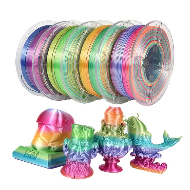 China Silk Shiny Fast Color Gradient Change Rainbow Multicolored 3D Printer PLA Filament Supplier, Factory