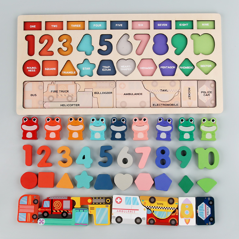 Qiaike CPC CE Montessori Toys Wooden Matching Puzzle Multi-style Logarithmic Board Fine Motor Skills Toys for Boys Girls