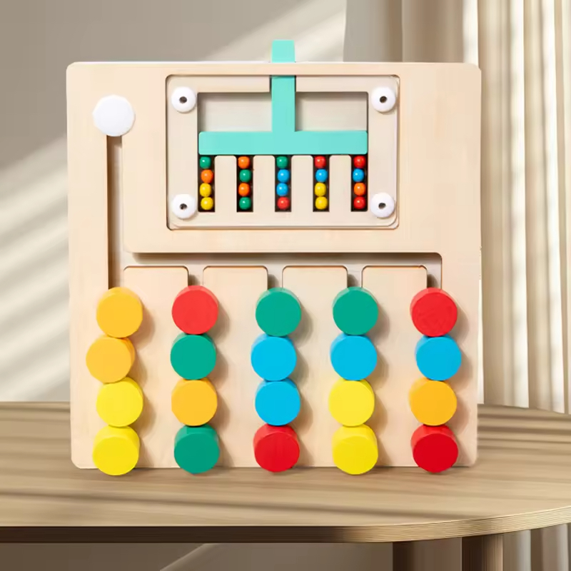 Wooden Slide Puzzle Shape Matching Toys Educational Montessori Four And Five Colors Moving Chess Toys Logic Game
