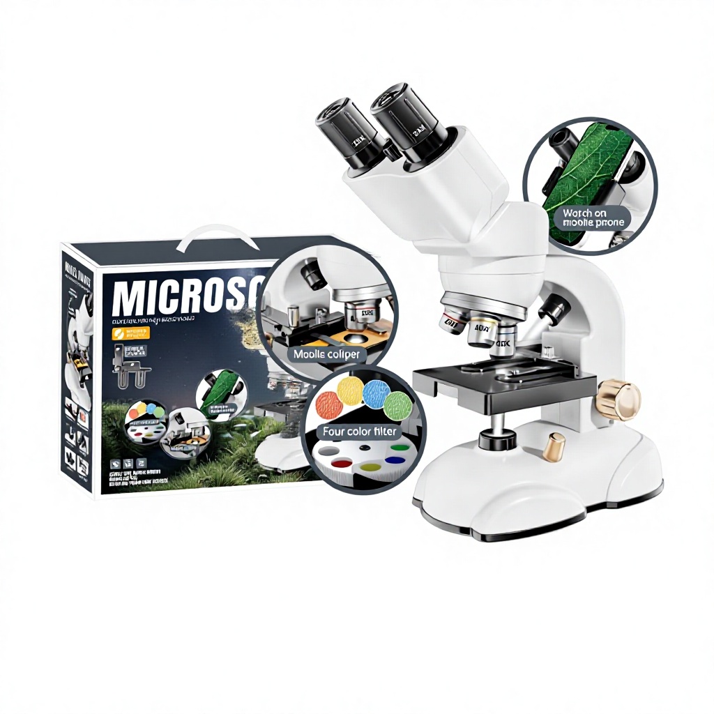 Kids Binocular Microscope Kit 20X-80X Magnification Mobile Phone Adapter Educational Science Toy for Students