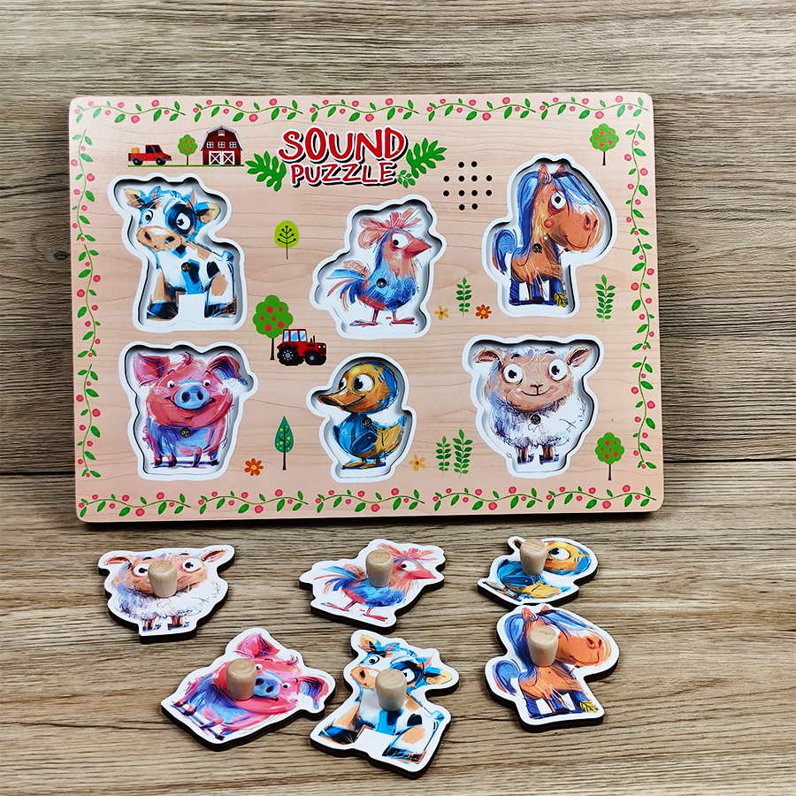 Realistic Animal Sound Interactive Educational Puzzle Toy for Kids Wood Material Sensory Learning Montessori STEM Activity