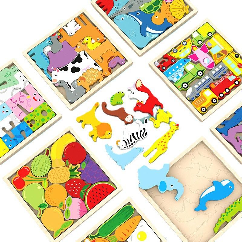 Wholesale Cartoon Animal 3D Jigsaw Puzzle Board Montessori Education Early Learning Assembling Block for Kids