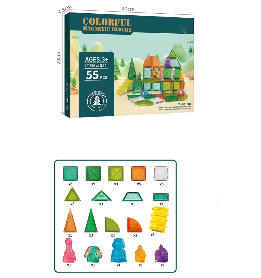 Educational Magnetic Tiles Preschool Learning Sensory Montessori Toddler Toys for Boys &amp; Girls 3+ Years Old - 55PC