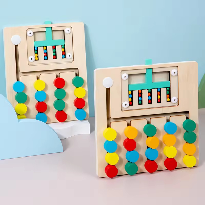 Wooden Slide Puzzle Shape Matching Toys Educational Montessori Four And Five Colors Moving Chess Toys Logic Game