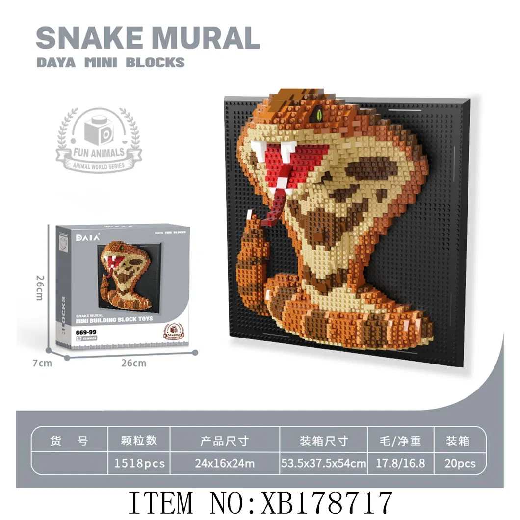 Creative DIY Building Block Sets Animal Head Mural Detail