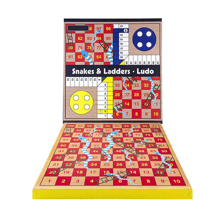Factory Production Wholesale Hot Sale Educational Wooden Ludo and Snakes and Ladders Board Games Set for Kids Adults