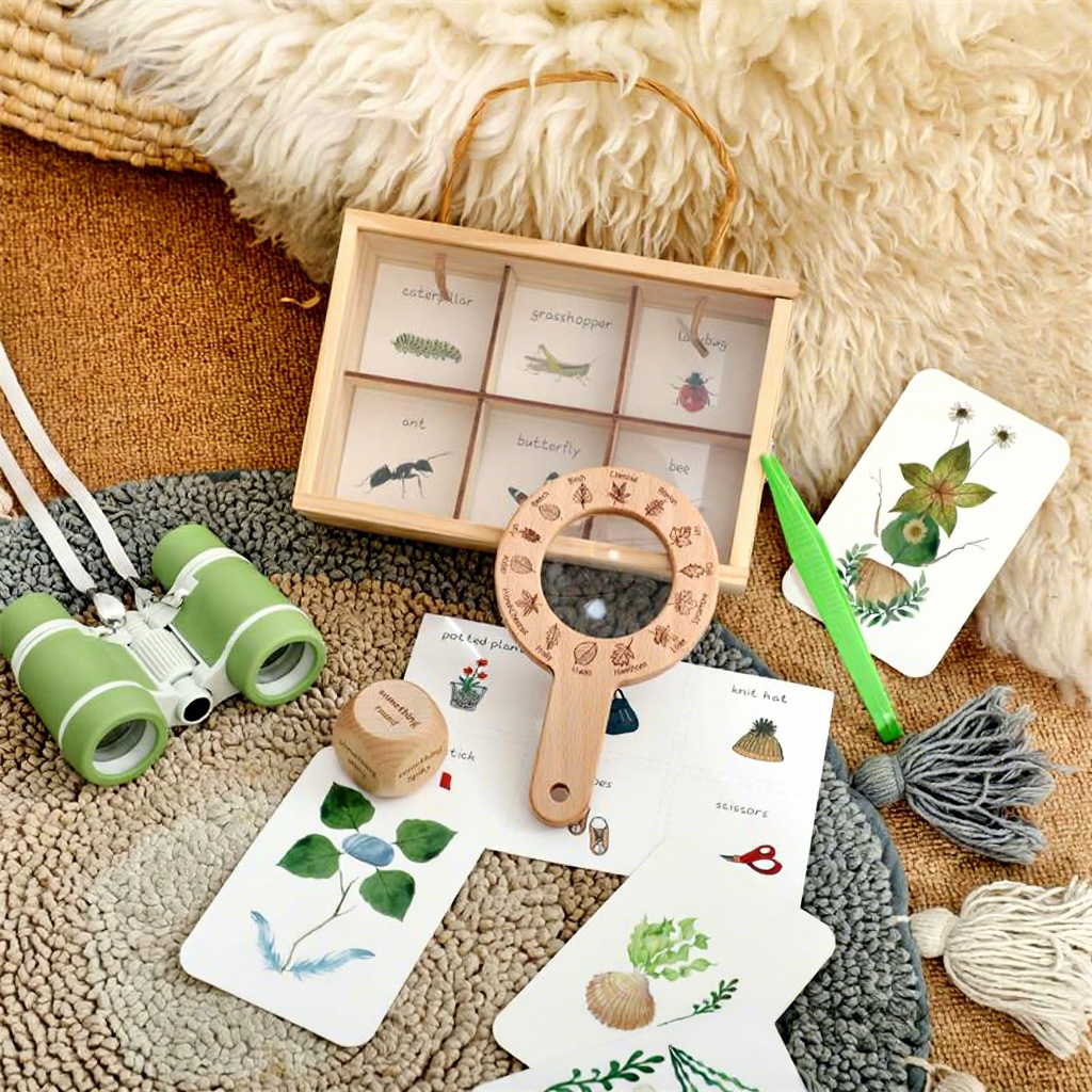 Cross-border Early Education Exploration Cognitive Toys Outdoor Adventure Zhejiang Wooden Magnifying Telescope Animal Plant Set
