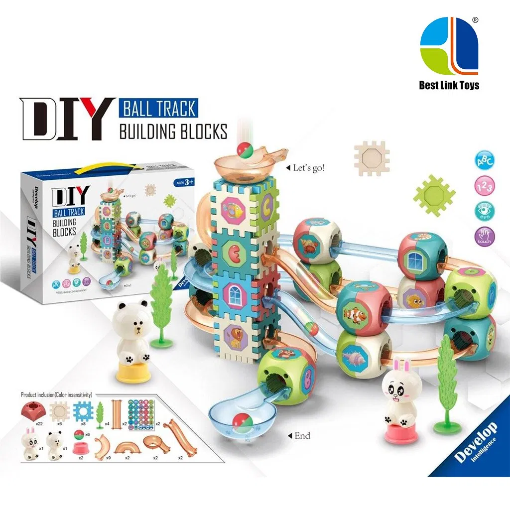 DIY Educational Block Set Stem Construction Creative Animal Building Block Playset Kids Ball Track Toy with Colorful Transparent Tubes