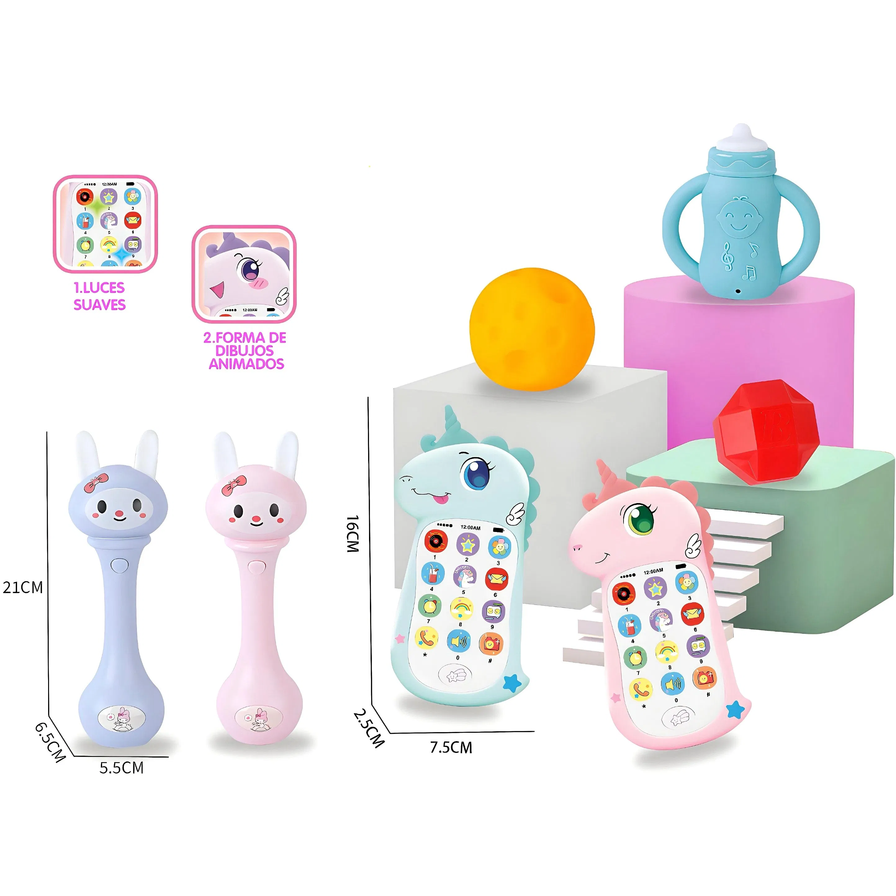 Xinbo Early Education Sensory Learning Music Toys Rattle Soft Silicone Teether Mini Smart Phone Set for Baby