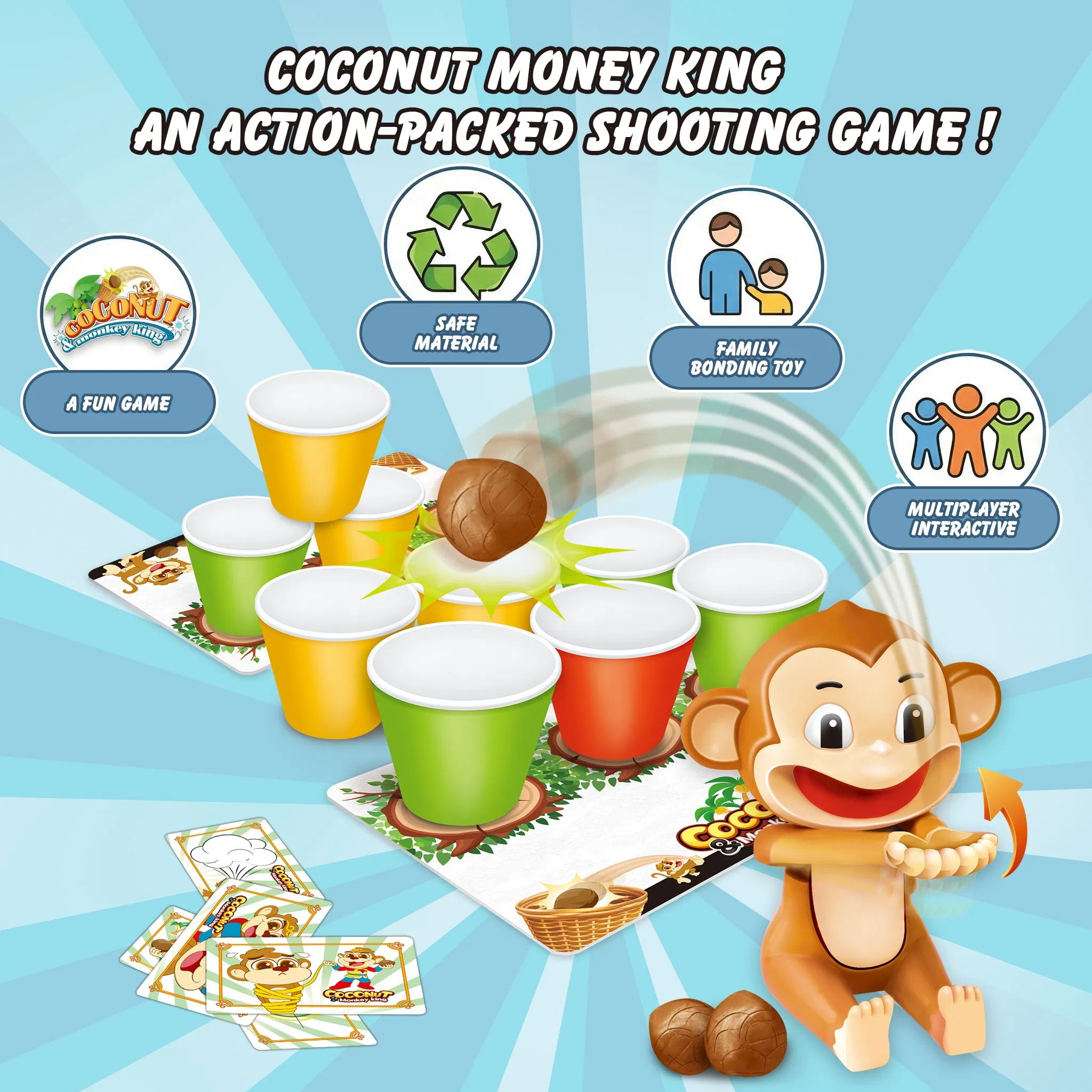 Wholesale Monkey Coconut Toss Launcher Game Multiplayer Interactive Desktop Educational Kids Toy for Family Party Age 3+